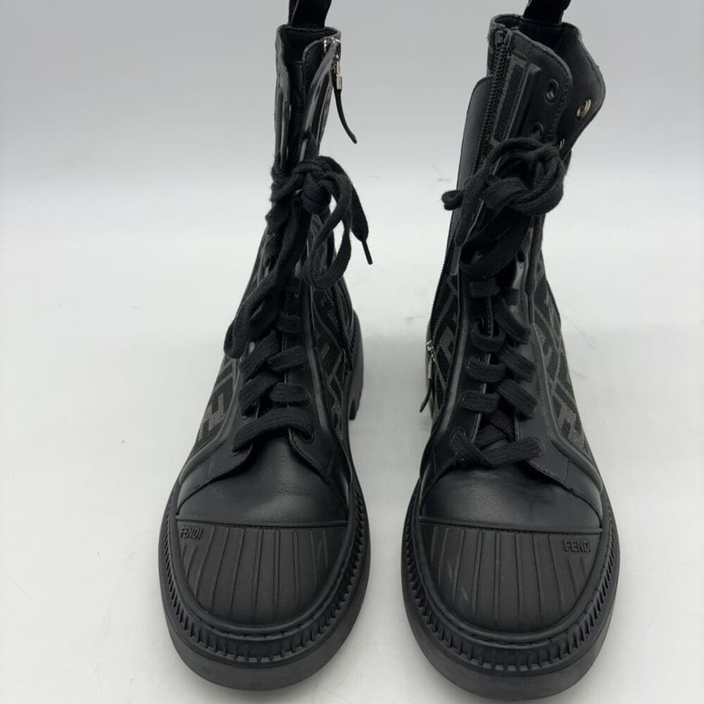 Fendi Black FF-Logo Lace-Up Combat Boots